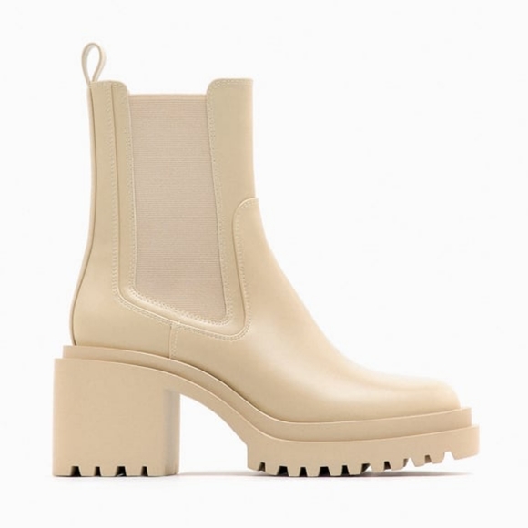 Zara Shoes - Zara Treaded Sole High Top Beige Chelsea Boots Women's size 9